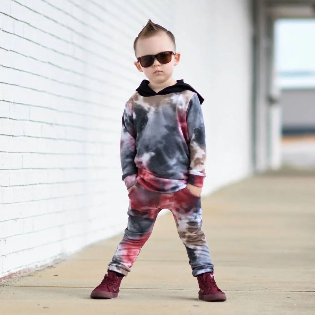 

New spring autumn toddler Boys 2 Pieces sweatshirt Clothing Set tie dye hoodie + pants clothing set for kids, Picture shows