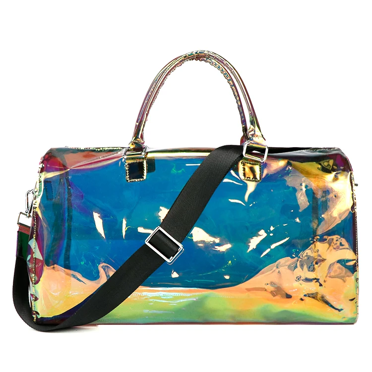 

Eco-friendly Custom Logo Transparent Clear Waterproof Holographic Duffle Travel Bag Womens Duffle Bag Sports Spend A Night, Customized color