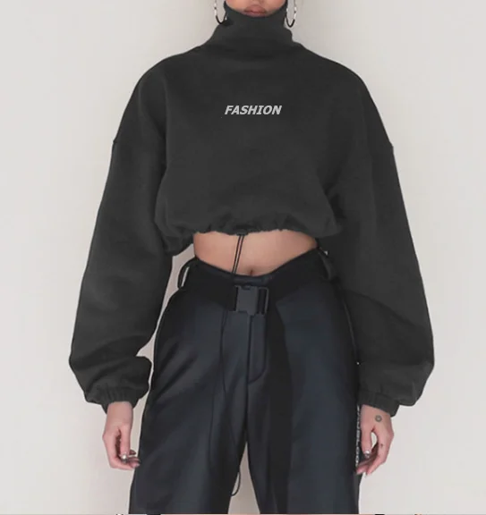 
2019 FJUN oversized hoodie women crop top hoodie high neck long sleeve hoodie streetwear 