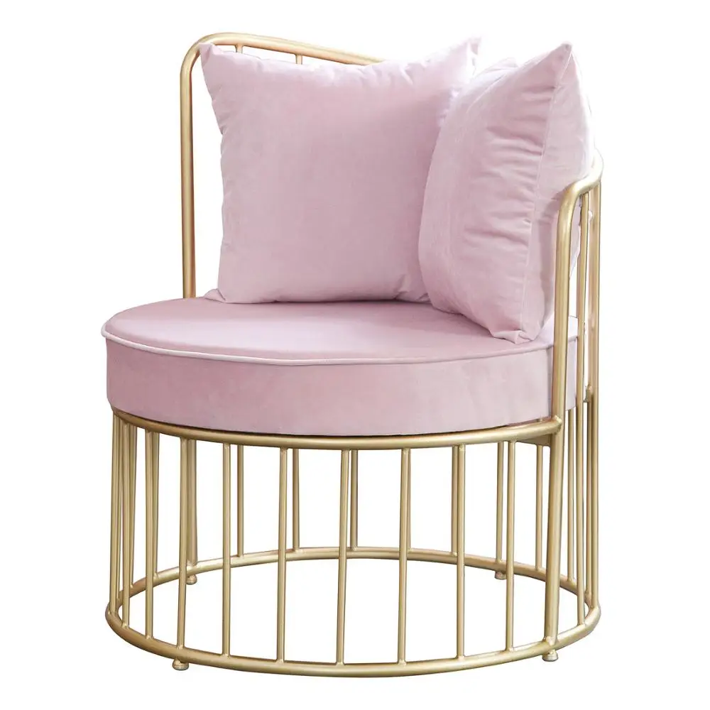 
Nordic Ins style modern hotel beauty salon golden light luxury iron art lounge sofa velvet hotel room sofa chair 