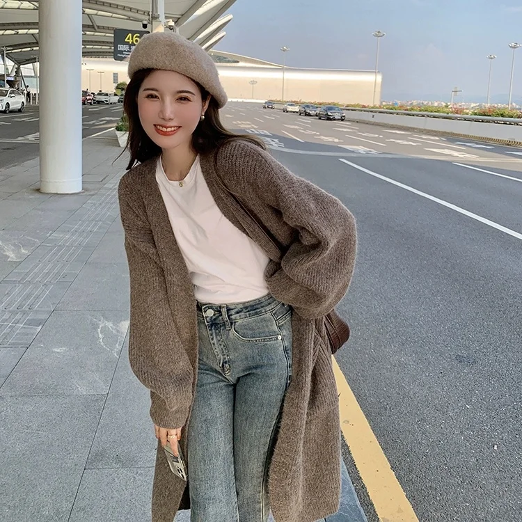 

women's wholesale Open Front long length fluffy oversize loose causal autumn winter thick sweater Cardigan knitwear coat