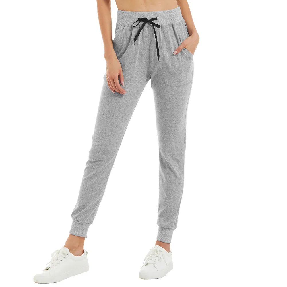 

Cotton Zipper Pockets Sweat Pants Women Drawstring Band Women Joggers Pants