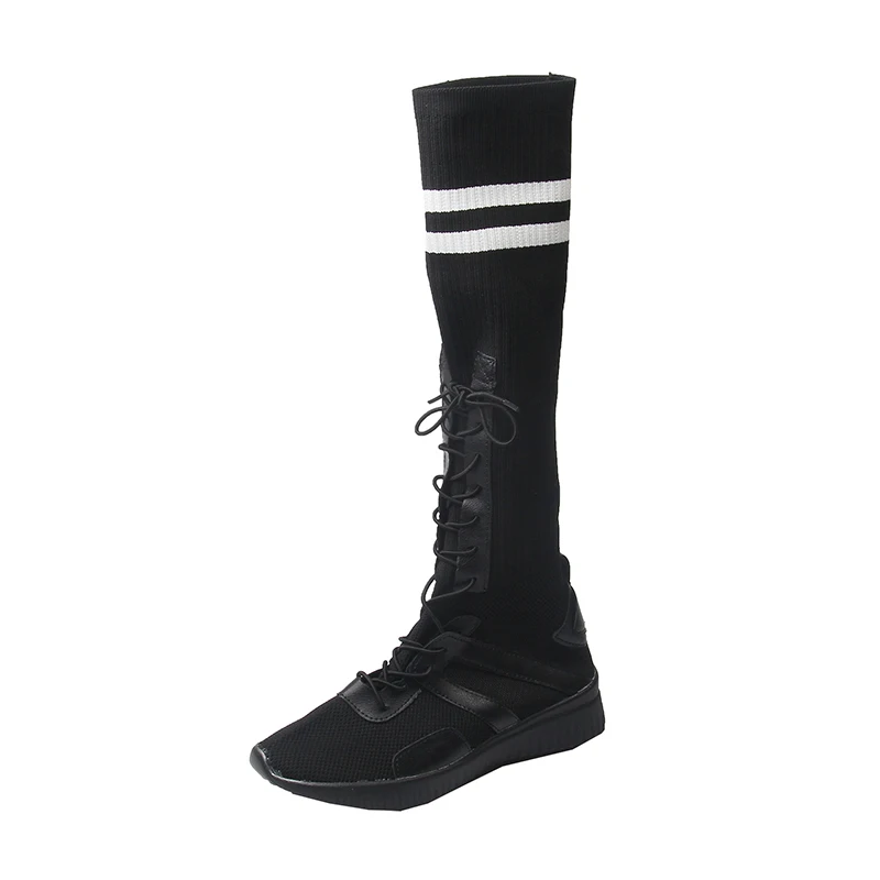 

2020 Hot Women Knee Boots Vintage Square High Heels Lace Up Round Toe Platform Patent PU Leather Knight Boots