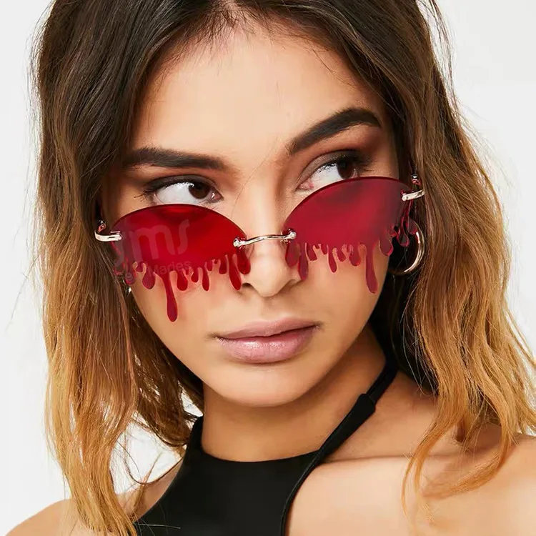 

Fashion 2020 Sun glasses Rimless Teardrop Fire Dripping Rhinestones Tear drop Shape diamond Sunglasses
