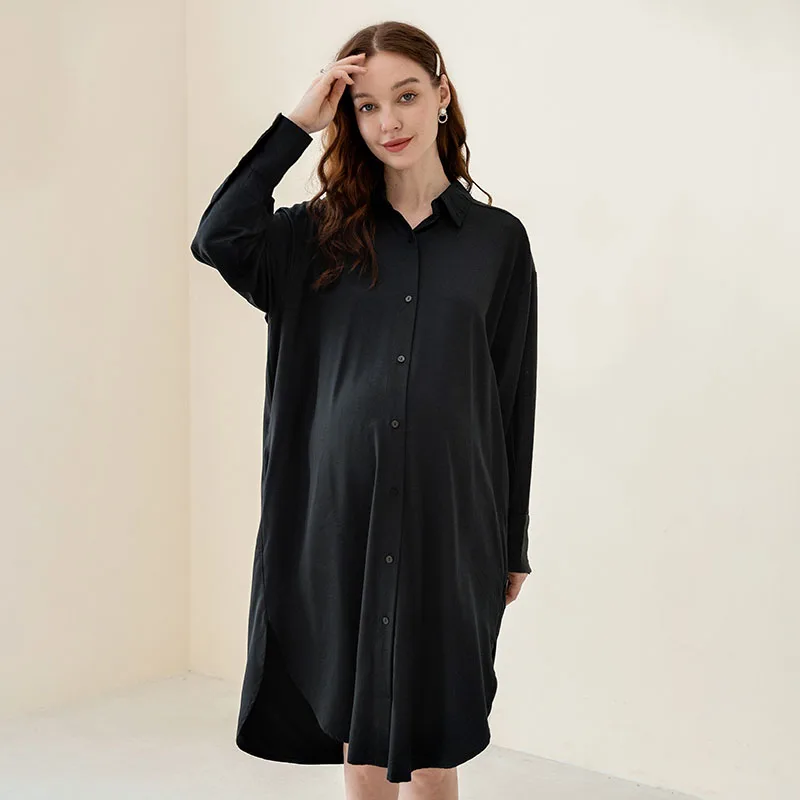 

MASANON Wholesale Comfortable  Pregnant Woman Maternity Dress Long Sleeve, Champagne,black