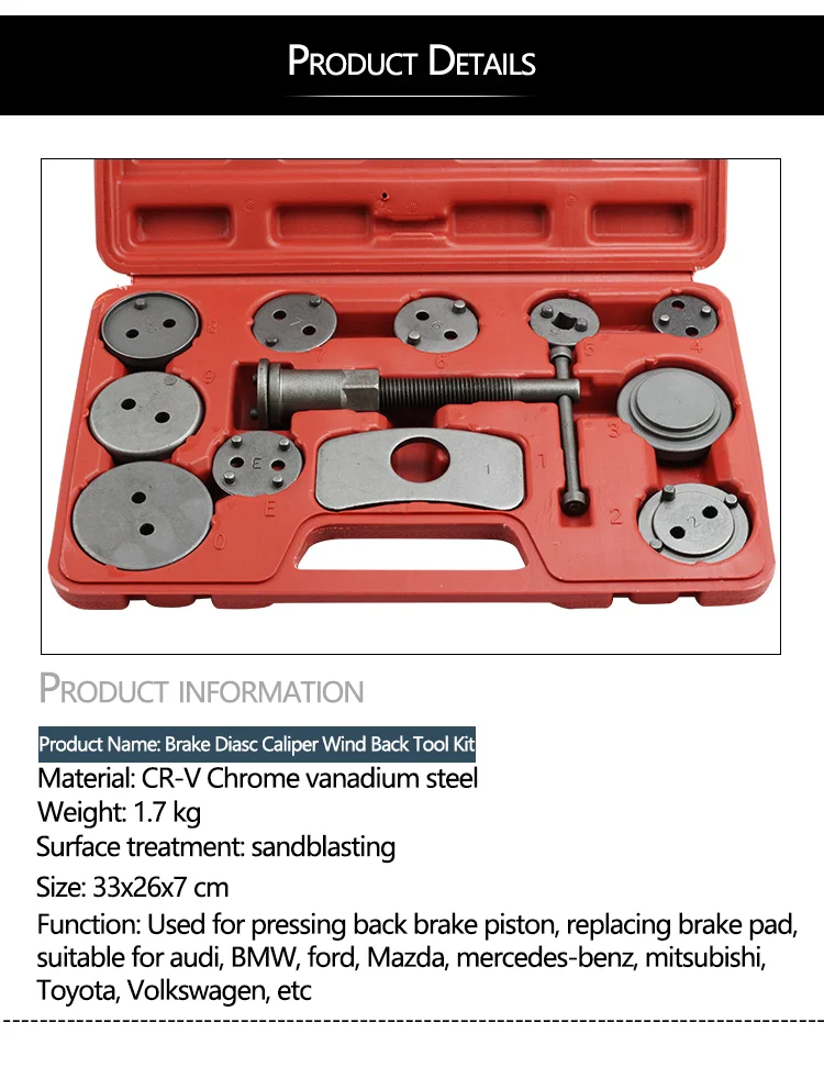 12 Pcs Disc Brake Caliper Wind Back Tool Kit Front And Rear Brake
