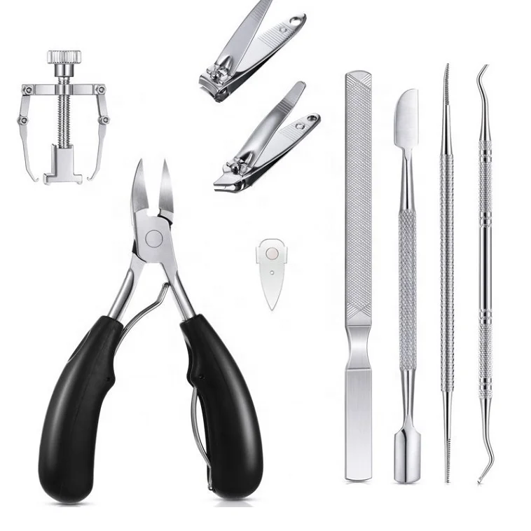 

9 Pieces stainless steel Nail Clipper Cutter Kit Ingrown toenail corrector Cuticle Pusher Manicure Set Pedicure Nipper Tool Kit, According to options