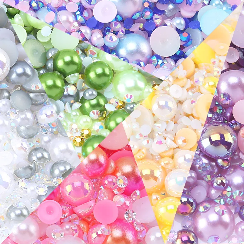 

Yantuo Hot Sales Mix Sizes Colorful ABS Half Round Pearl And Flat Back Resin Rhinestones