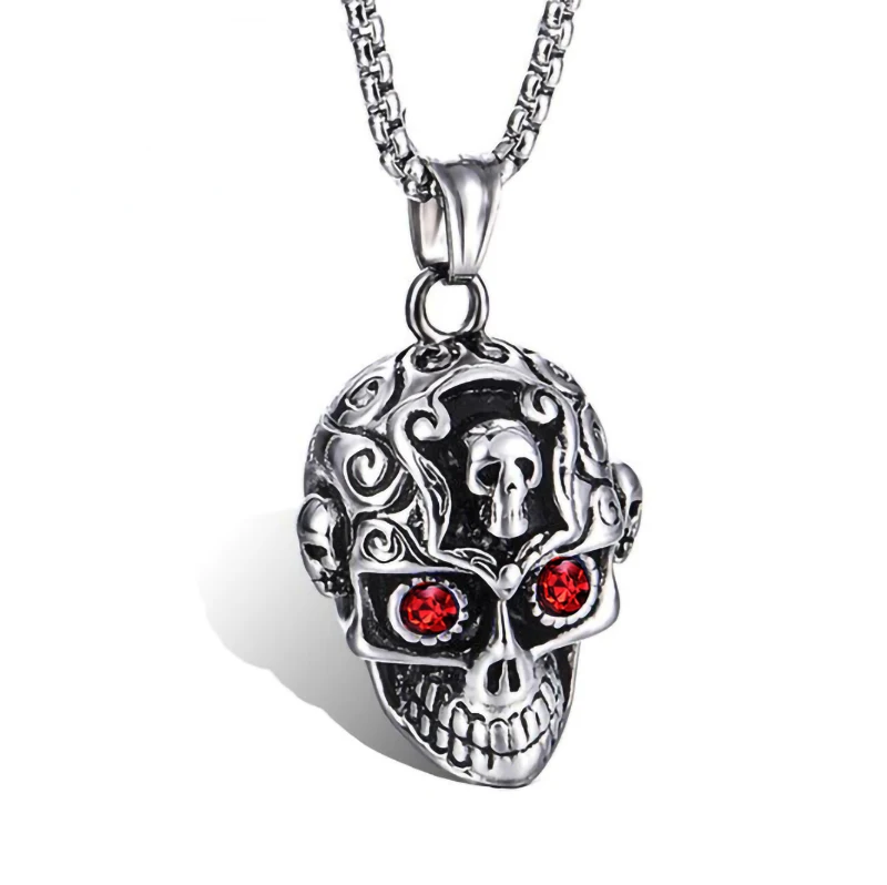 

skeleton skull choker pendant necklace gothic Ancient Vintage Halloween Punk Titanium Stainless Steel Jewelry