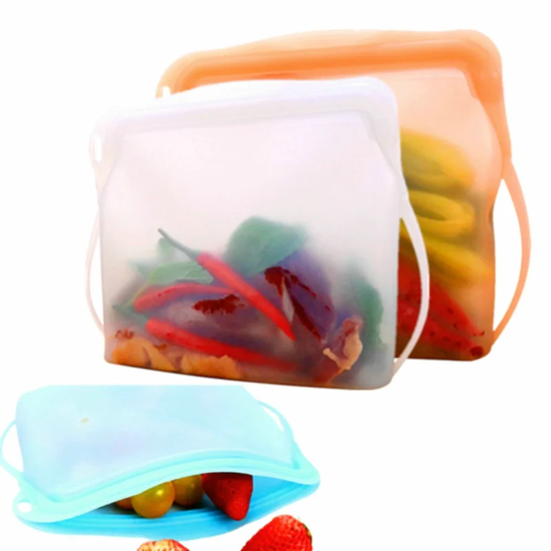 

Multipurpose airtight reusable silicone leak proof 100% ziplock fresh keeping kitchen food storage bag 1500ml freezer bags pouch