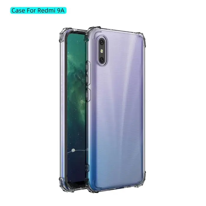 

Shockproof tpu case For Redmi 9A Crystal Transparent soft back cover with anti fingerprint Clear tpu mobile phone case