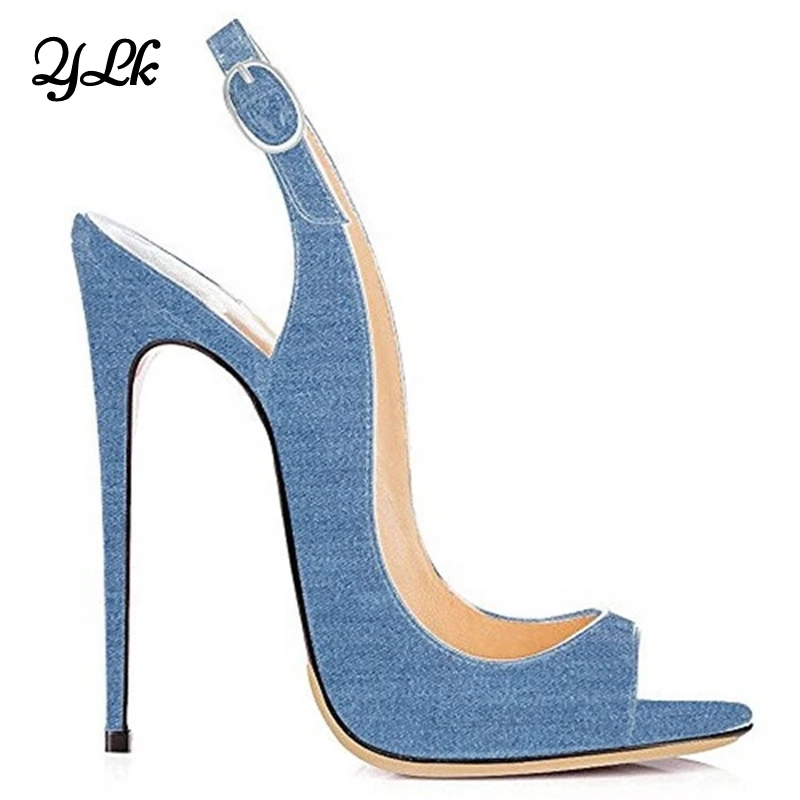 

Women Open Toe Pumps Slip-on Office Business High Heels Sexy Stiletto Sandals Summer Shoes For Women, Light blue,dark blue