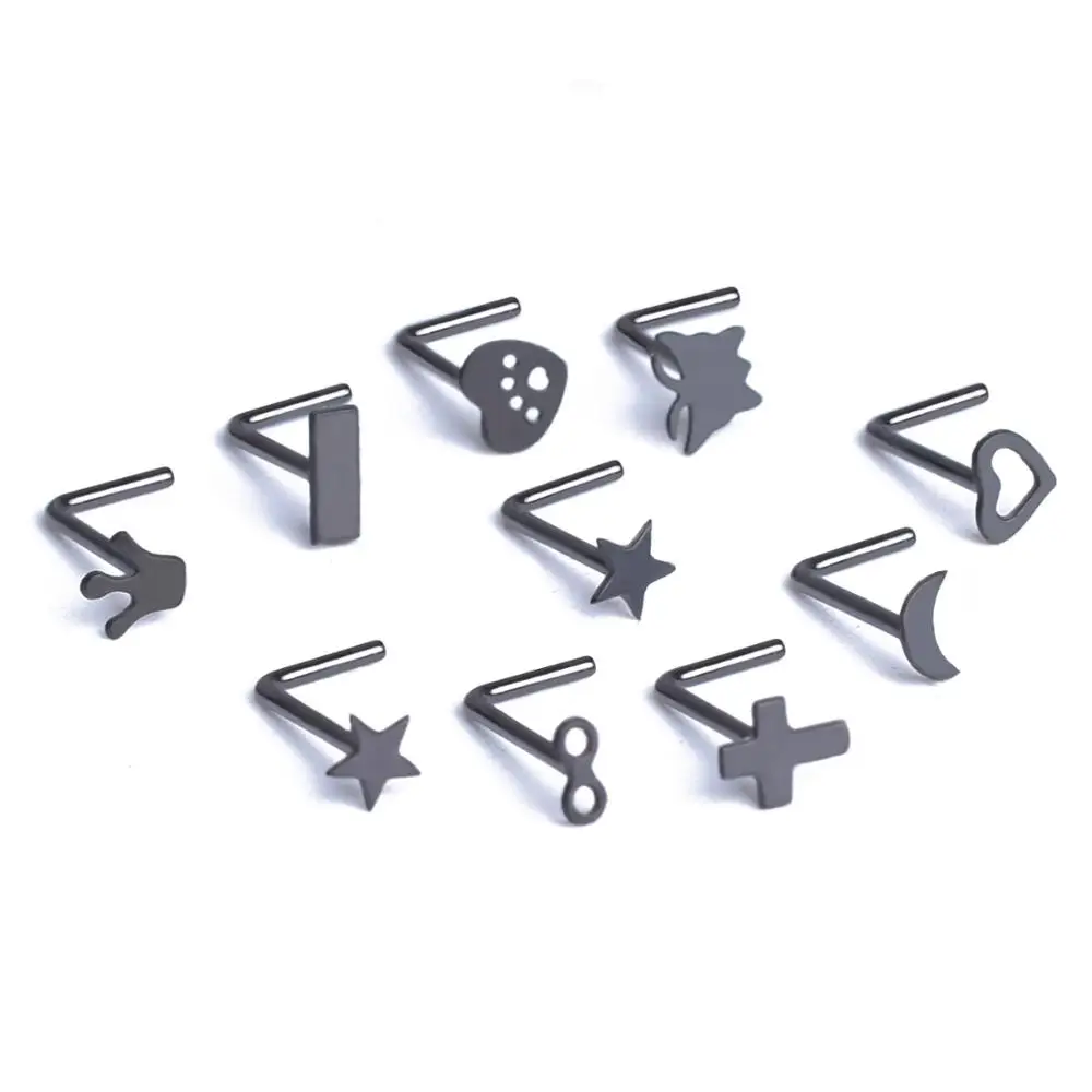 

VRIUA 9pcs Nose Studs Surgical Steel L Nostril Studs Screws Nose Ring Body Piercing Moon Butterfly Heart Nose Stud Piercing
