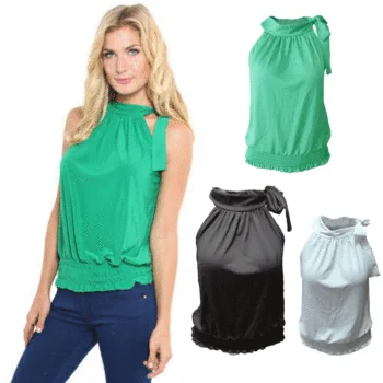 

2021 Summer hot new product pleated sleeveless pullover sling sexy strappy bowknot casual womens t shirts