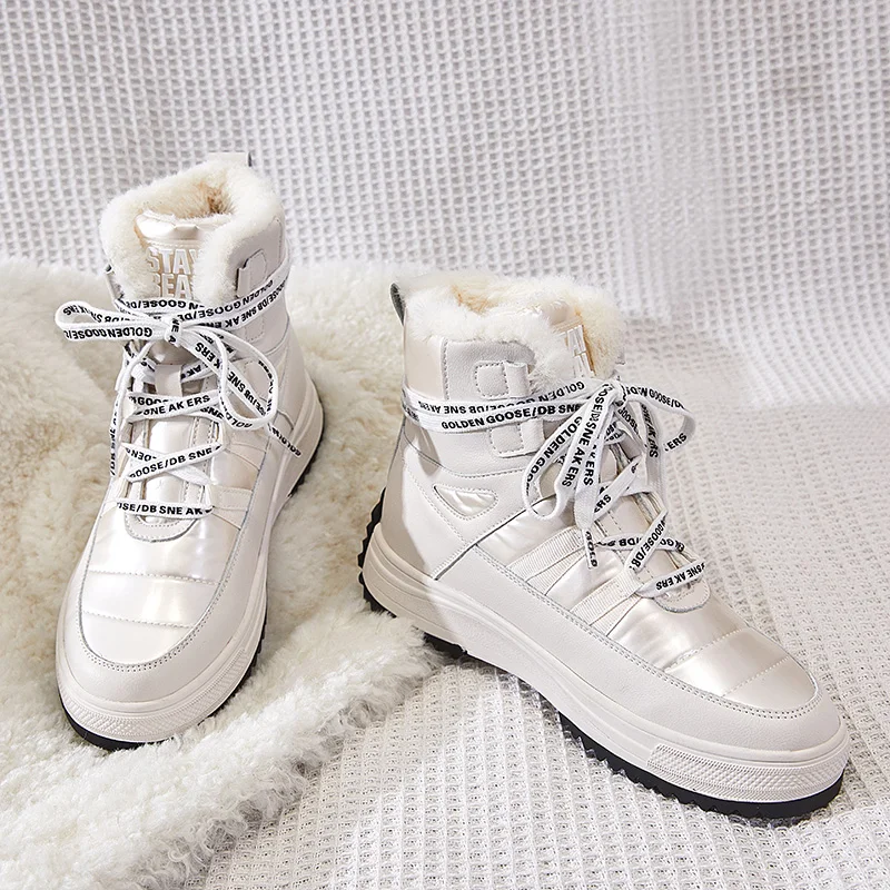 

Wholesale fashion footwear custom ladies casual sneakers warm winter boots women botas de nieve white snow boots for women, 2color(black,beige)