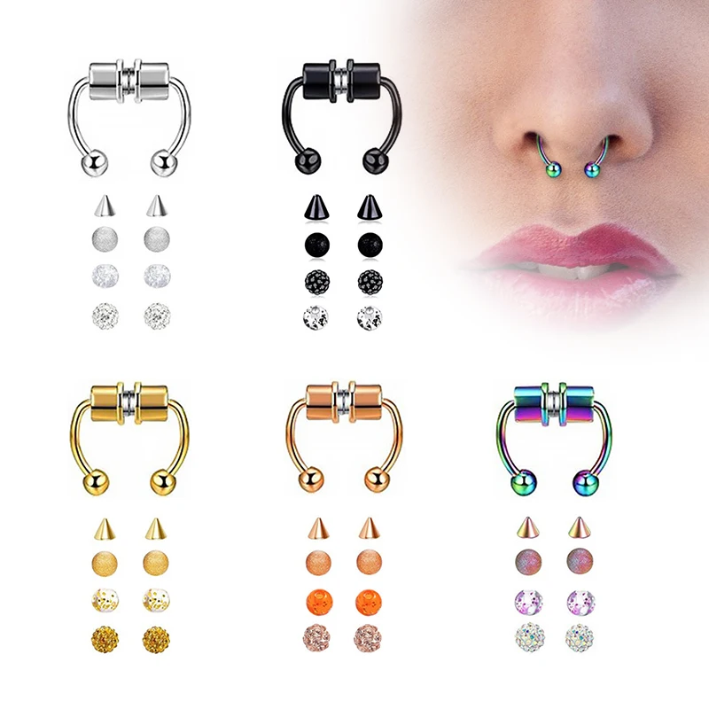 

HOVANCI 3 New arrival none piercing jewelry septum nose ring magnet hoop clip on nose ring whole sale gold, As picture