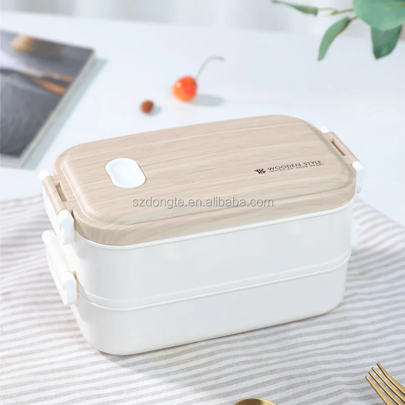 

China Portable Reusable Wooden Double Layer Plastic Bento Microwave Lunch Box Wood With Lid, Custom color