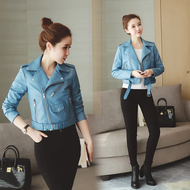 
New High-end textured women short PU leather leather jacket zipper motorcycle cardigan coat Leather clothing 