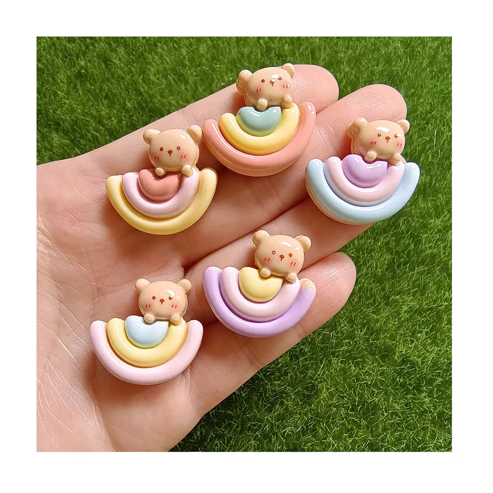 

Kawaii Rainbow Bear Resin Flatback Cabochons For Shoes Croc Charms DIY Crafts Jewelry Pendant