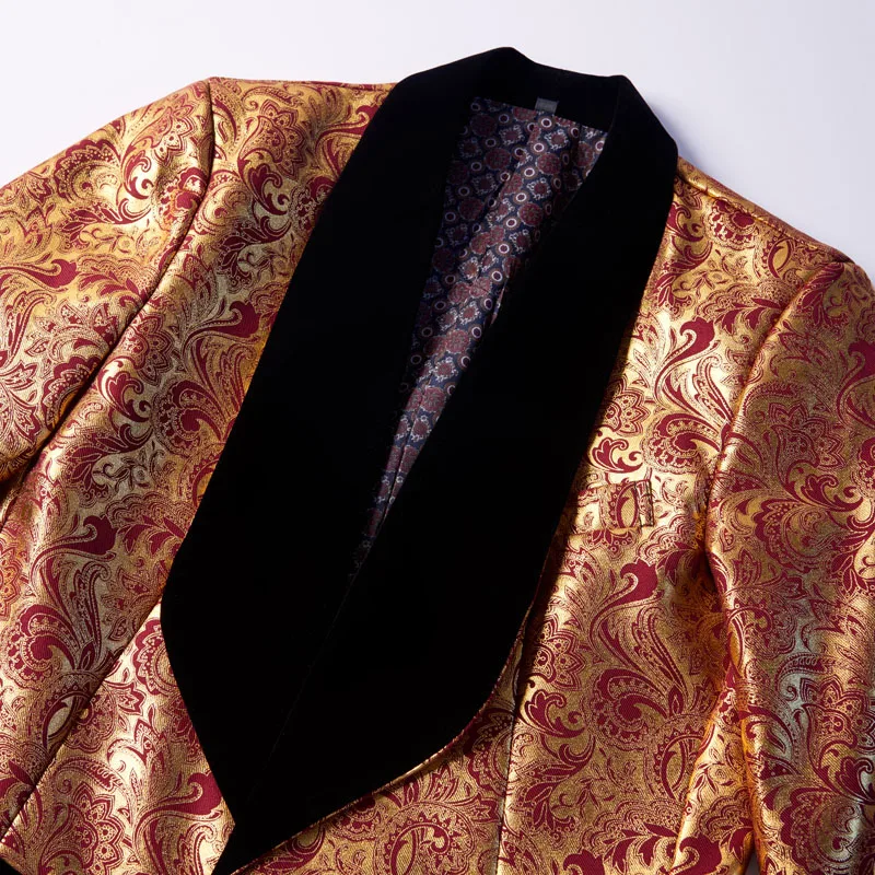 Mens Three-piece Set Wedding Suits Gold Floral Pattern Slim Fit Party Prom Dress Tuxedo Singers Costume Smoking Uomo
