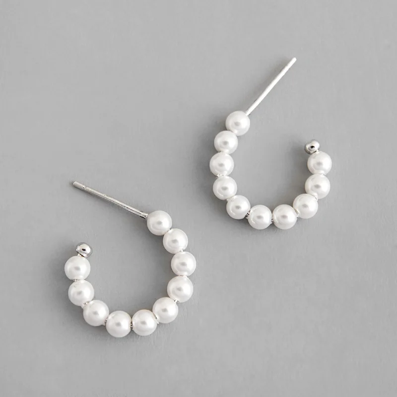 

New Trend Luxury Jewelry Gold S925 Pearl Stud Earrings Round Circle Sterling Silver Pearl Earrings For Women