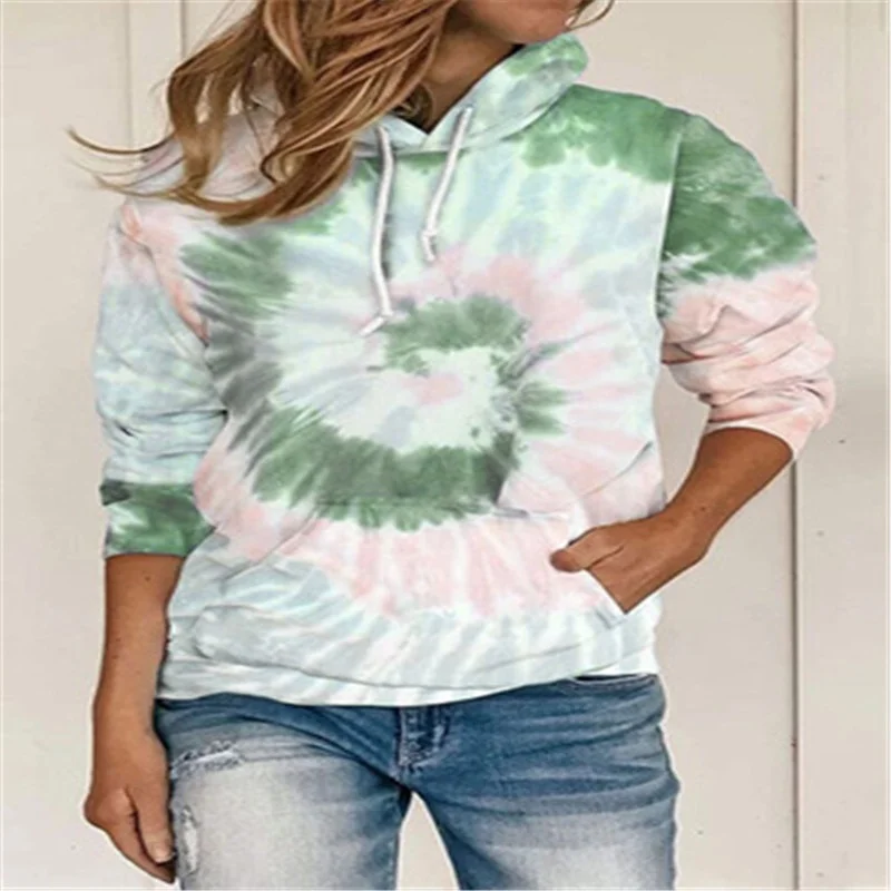 

Gradient Printed Tie Dye Long Sleeve Women Hoodies, Khaki/purple/gray/green/dark blue/blue/burgundy
