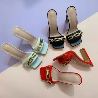 

wholesale Women's Sandal slippers fashion square chain high heel sandals