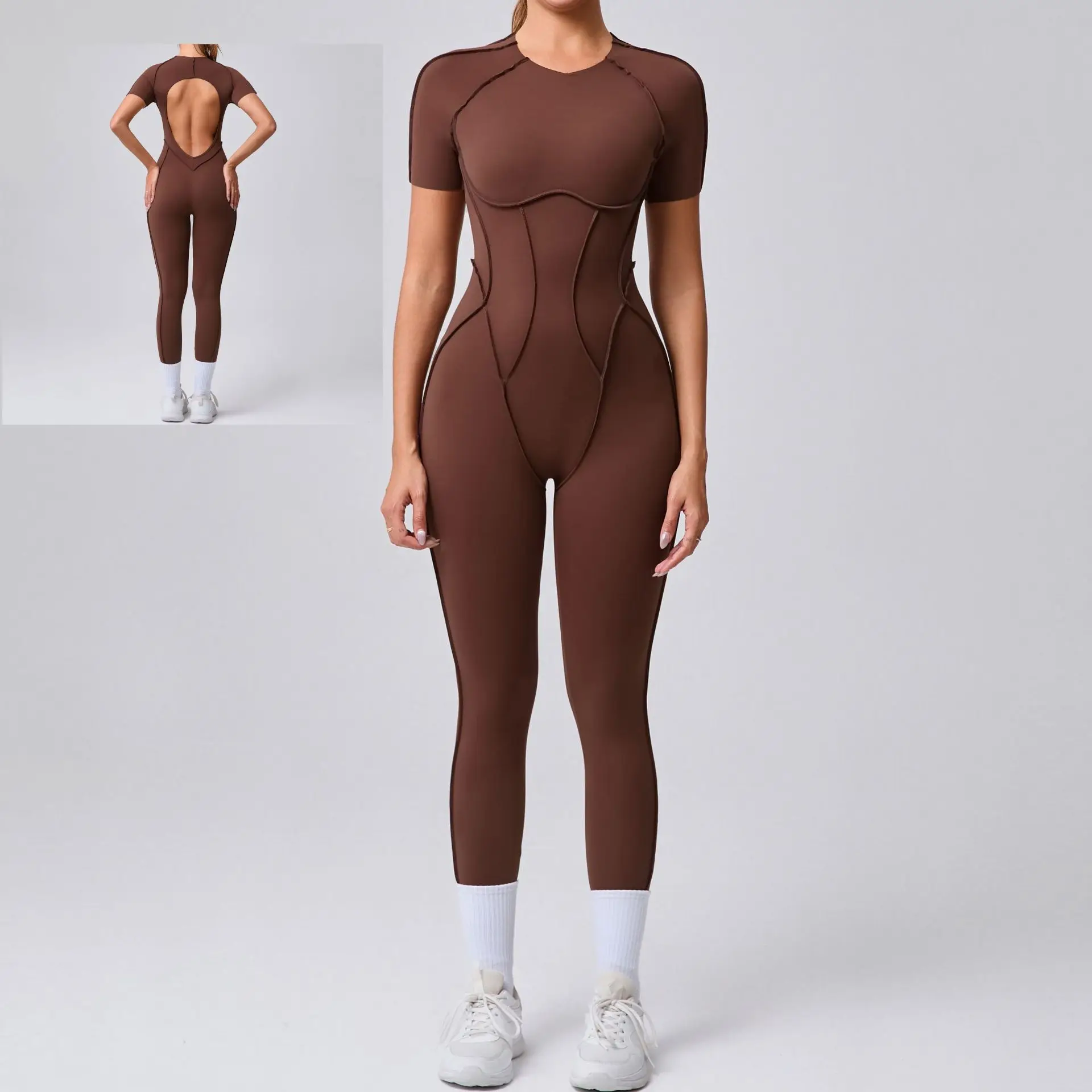Backless Gym Jumpsuit Short Sleeves