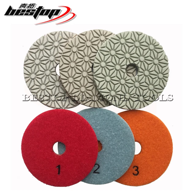 4 Inch Customizable OEM Support 3 Step Coarse Abrasive Wet Polishing Diamond Polishing Pads for Stone Granite Marble Quartz