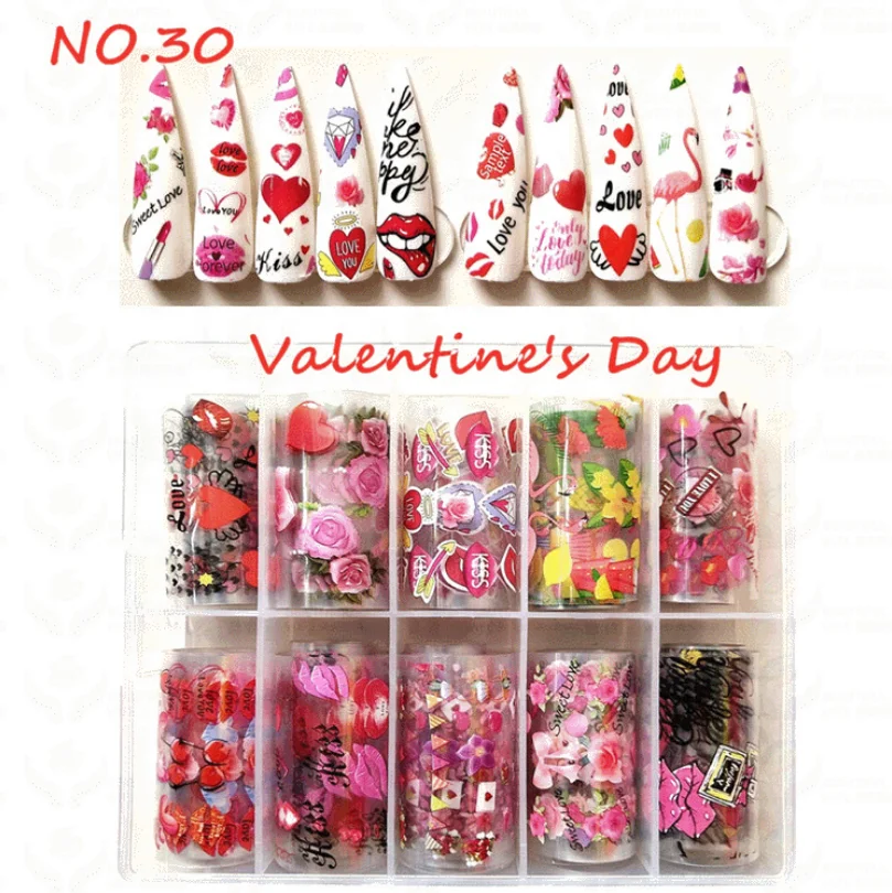 

10 pcs/set Valentine's Day nail foil DIY Nail Art Transfer Sticker, Multi-color