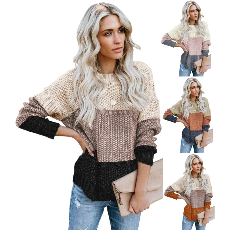 Long Sleeve Block Netted Texture Pullover Cardigans Warm Women Sweaters