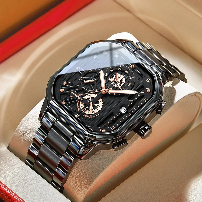 POEDAGAR Watch Men 628 Classic Chronograph Steel Strap Bracelet Men's Watches Sport Wristwatches Montre Homme Custom Watches