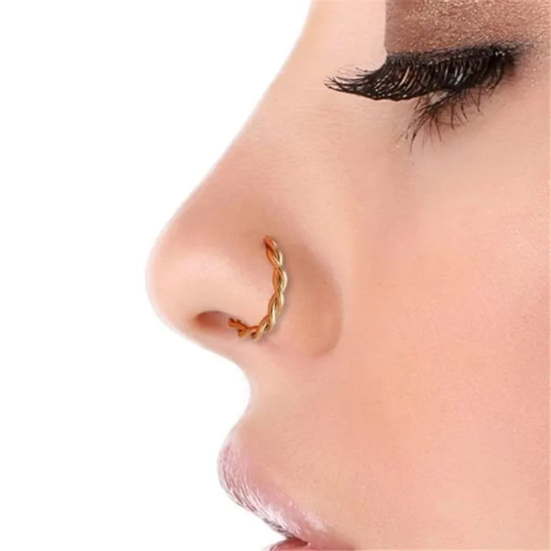 

Gold Plating Twisted Rope Nose Ring No Puncture Septum Ring Nose Hoop Piercing Body Jewelry Twisted Body Jewelry