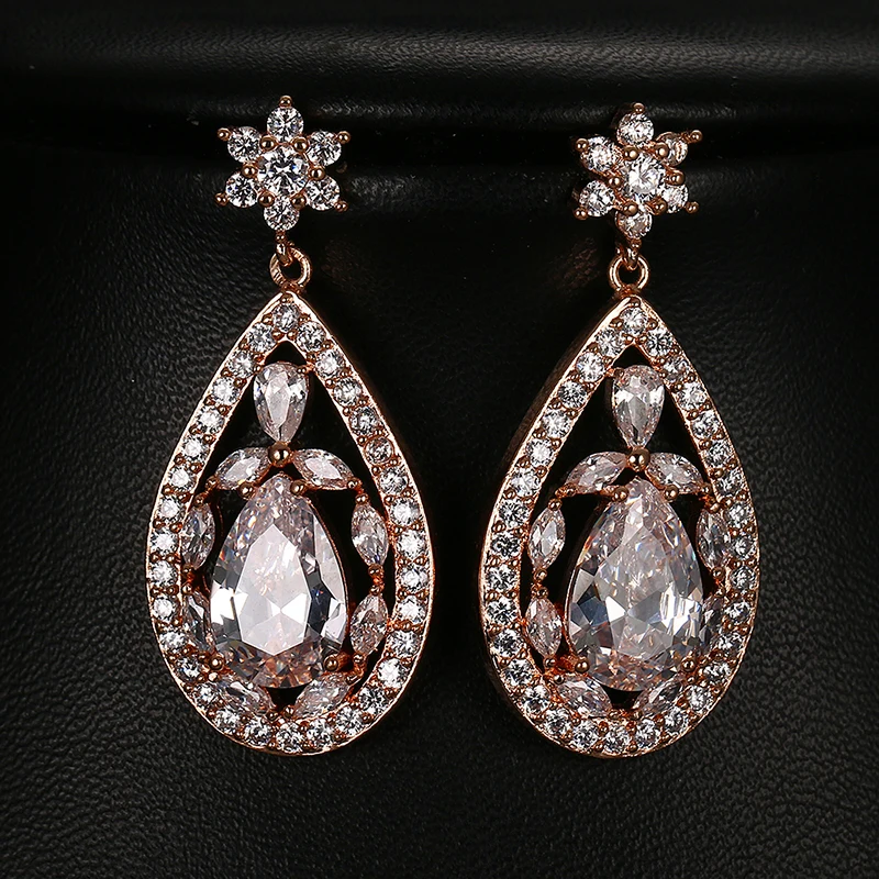 

Emmaya Luxury Water Drop Shape Flower Clear Big CZ Bridal Crystal Wedding Earrings For Brides Fashion Spring Jewelry