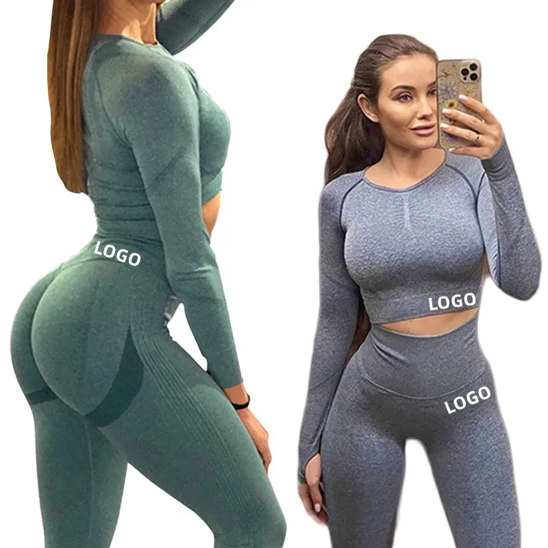 

RTS Seamless Yoga sets moisture hip lifting high waist fitness pants women's tight long sleeve sports suit