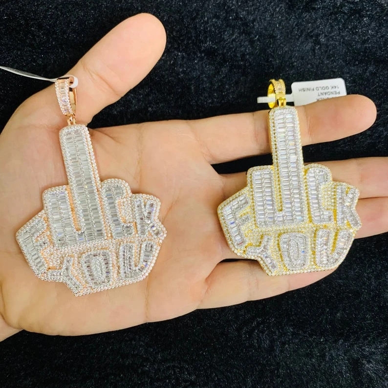 

Iced out bling rock punk cool the middle finger up you shape men pendant micro pave cz gold rose gold plated hip hop jewelry