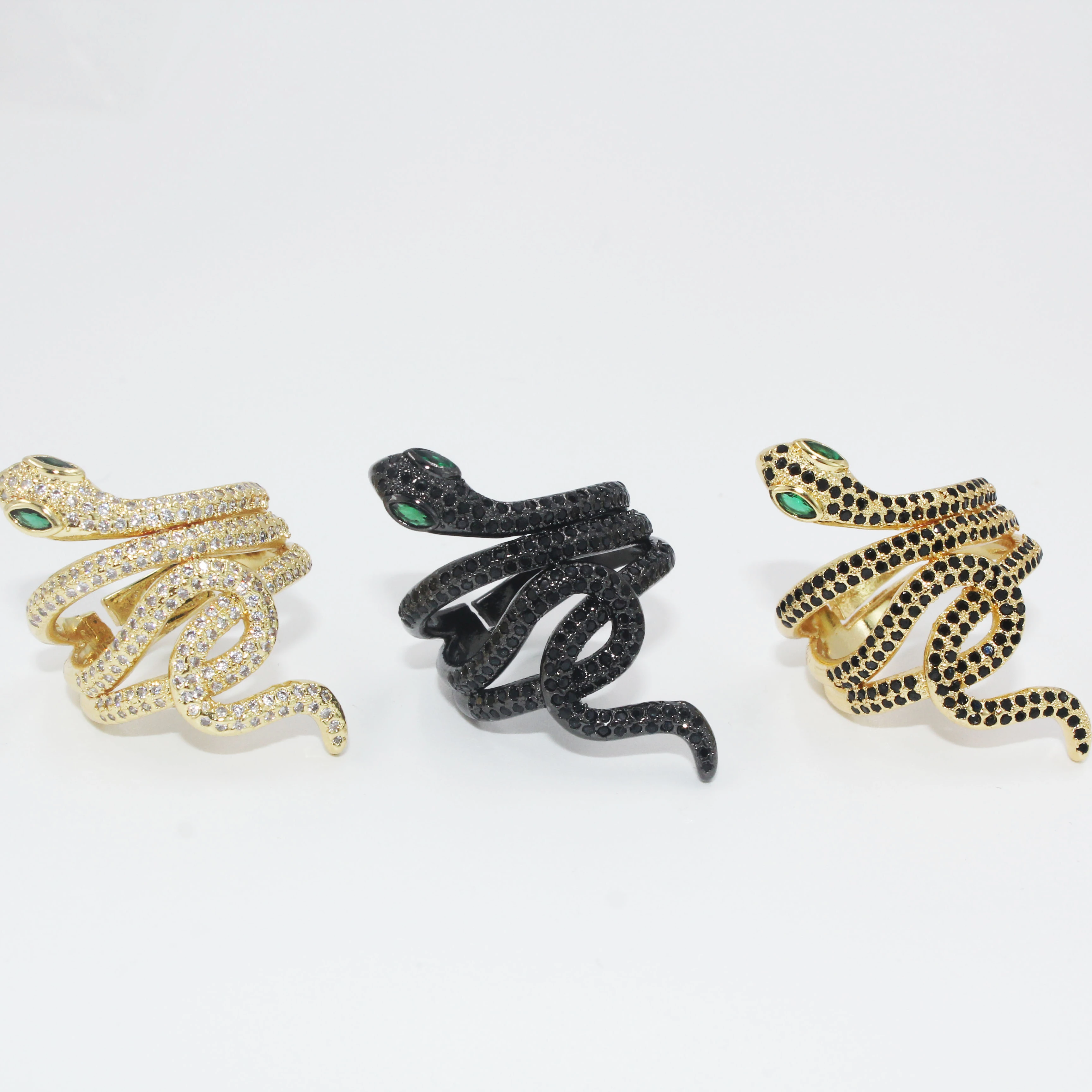 

BMZ fashion serpent IP gold plating ring green eye stone bite snake ring 18K fashion luxury snake ring women, Gold or black or oem