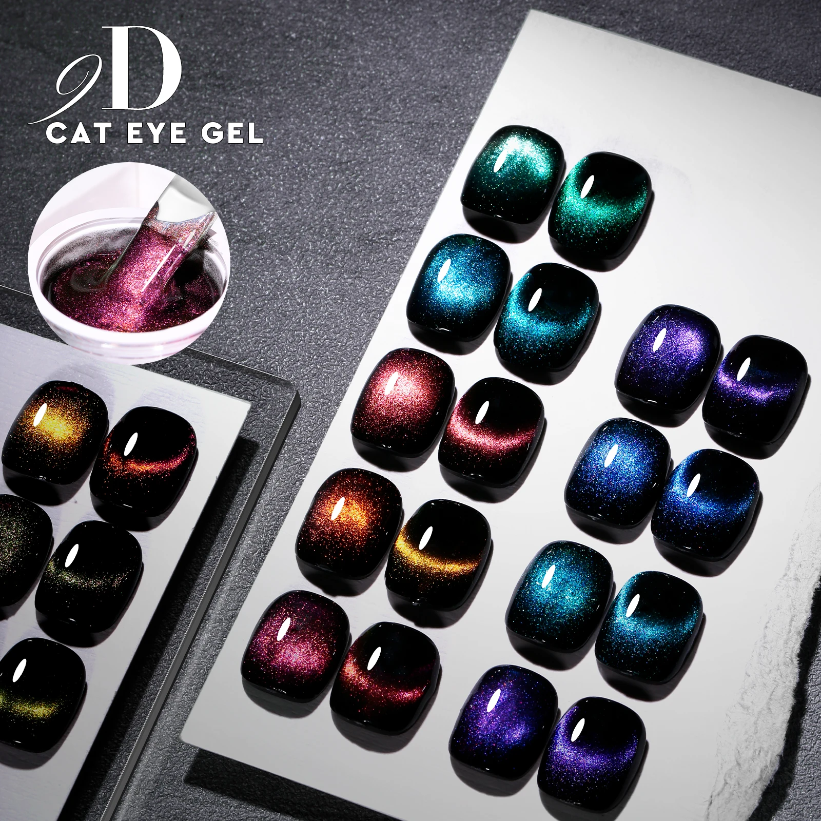 

JTING new arrival 12 colors unique effects nail art magnetic magic 9D cat eye gel polish collection OEM private label