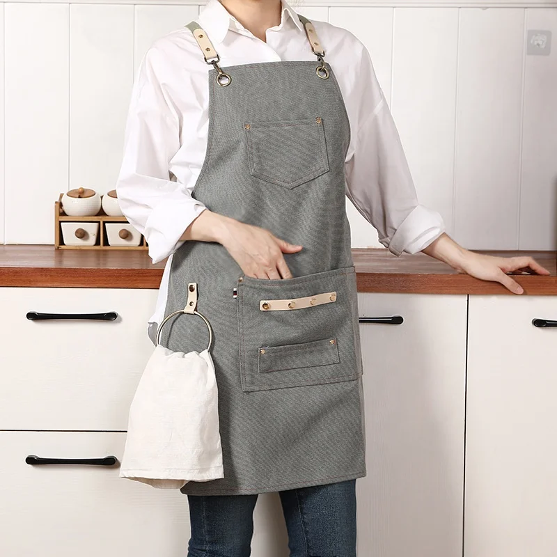 

Cotton Canvas Cross Back Adjustable Apron Kitchen Cooking Baking Bib Apron with Pockets, Choose or customize