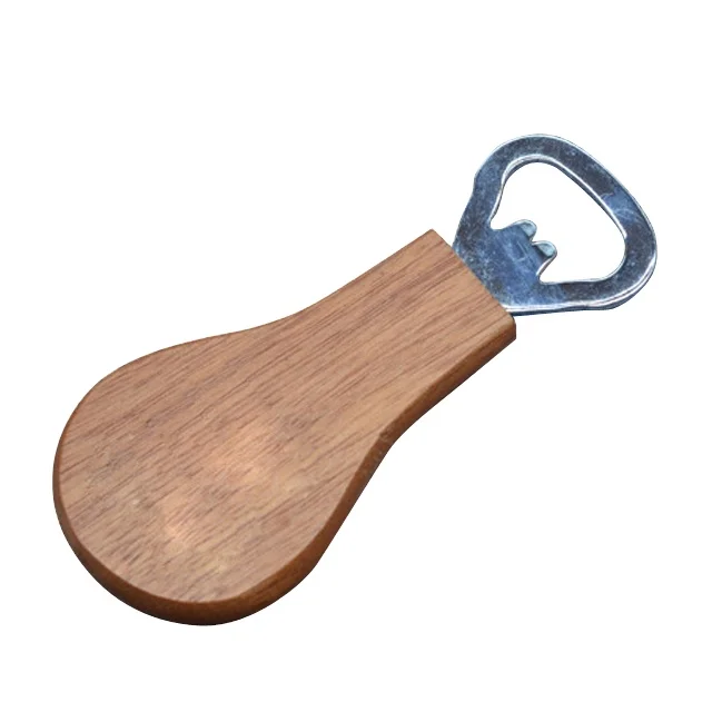 

Factory outlet wholesale rubber wood handle beer beverages glass bottle opener