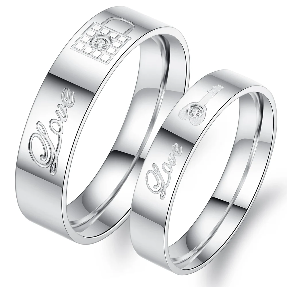 

Romantic His and Her Matching Set Real Love Couple Band Wedding Ring, Silver, accept customer