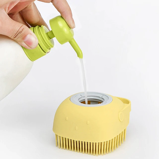 

Pet Brush Bath Massage Brush Shampoo Dispenser Dog Grooming Silicone Shower Brush or Body Scrubbers