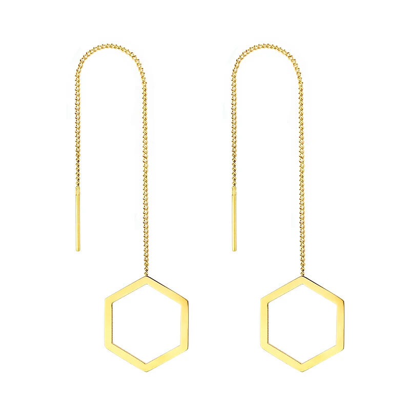 

Creative Titanium Steel Ear Wire Female Stainless Steel Tassel Long Rose Gold Hexagonal Ear Wire Earrings, Picture