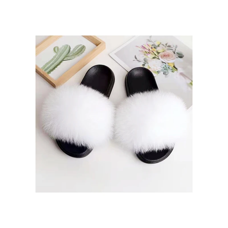 

High Quality Raw Materials Natural Fur Length Environmental Protection Fox Fur Slides, Single color or multicolor