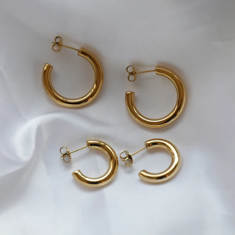 New Trendy Earring High End Gold Plated Basic Stainless Steel Hoop Earring Trendy Earring Wholesale