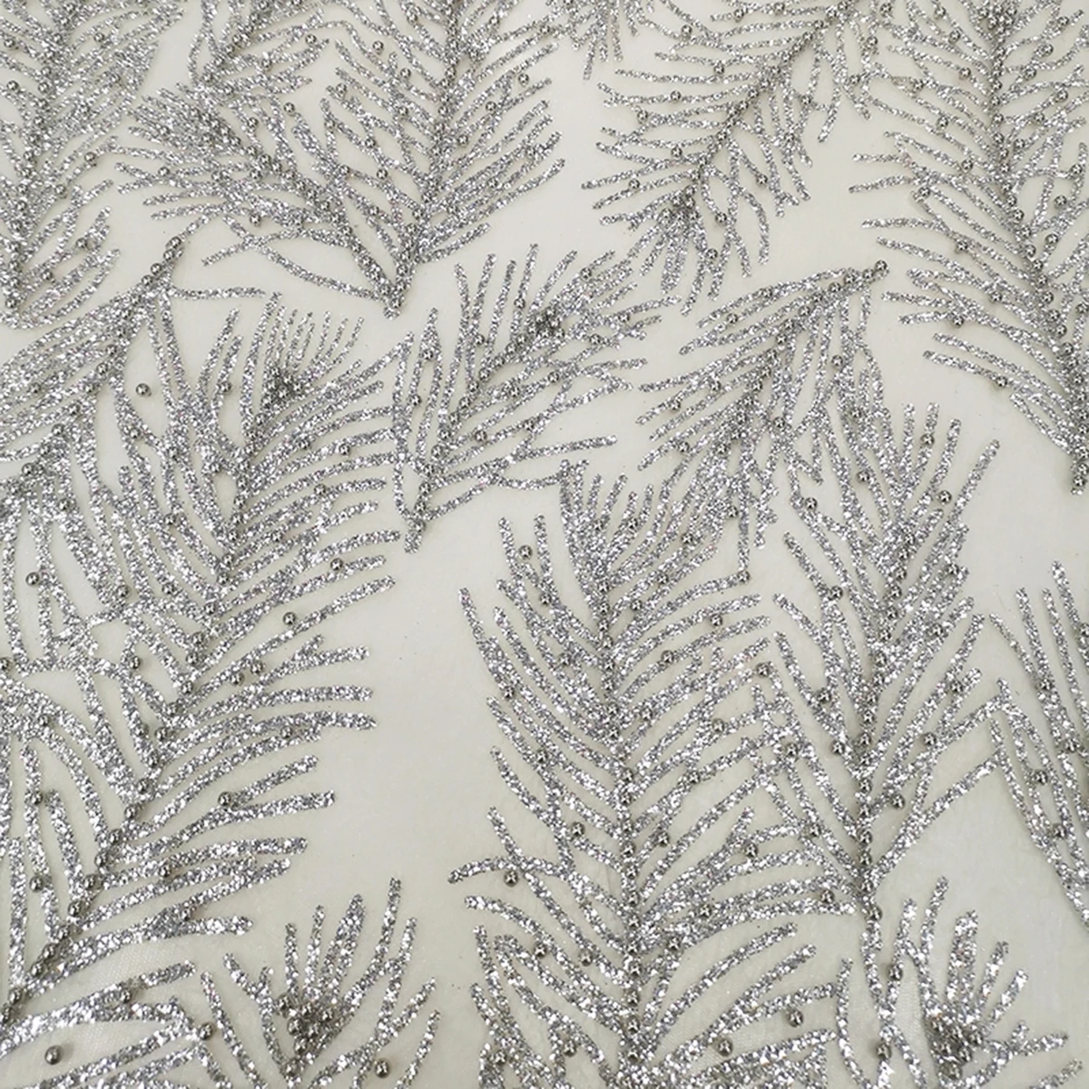 

Hot Selling African Silver Shiny Beaded Net Lace Fabric Luxury Design Nigerian Glue Glitter Gliding Tulle Mesh For Party Dresses, Silver, customized