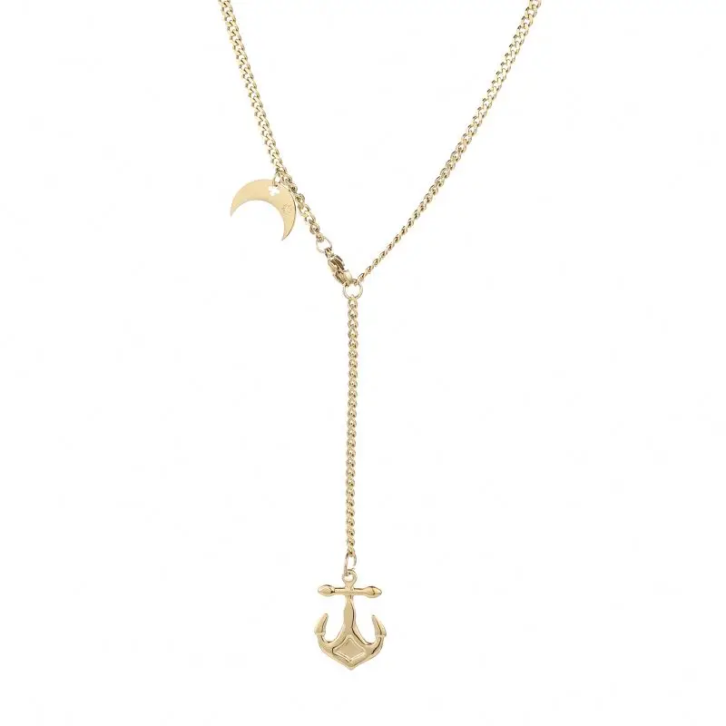 

Stylish High Quality Gold Plated Accessories Moon Anchor Pendant Necklace Long For Girls, Golde