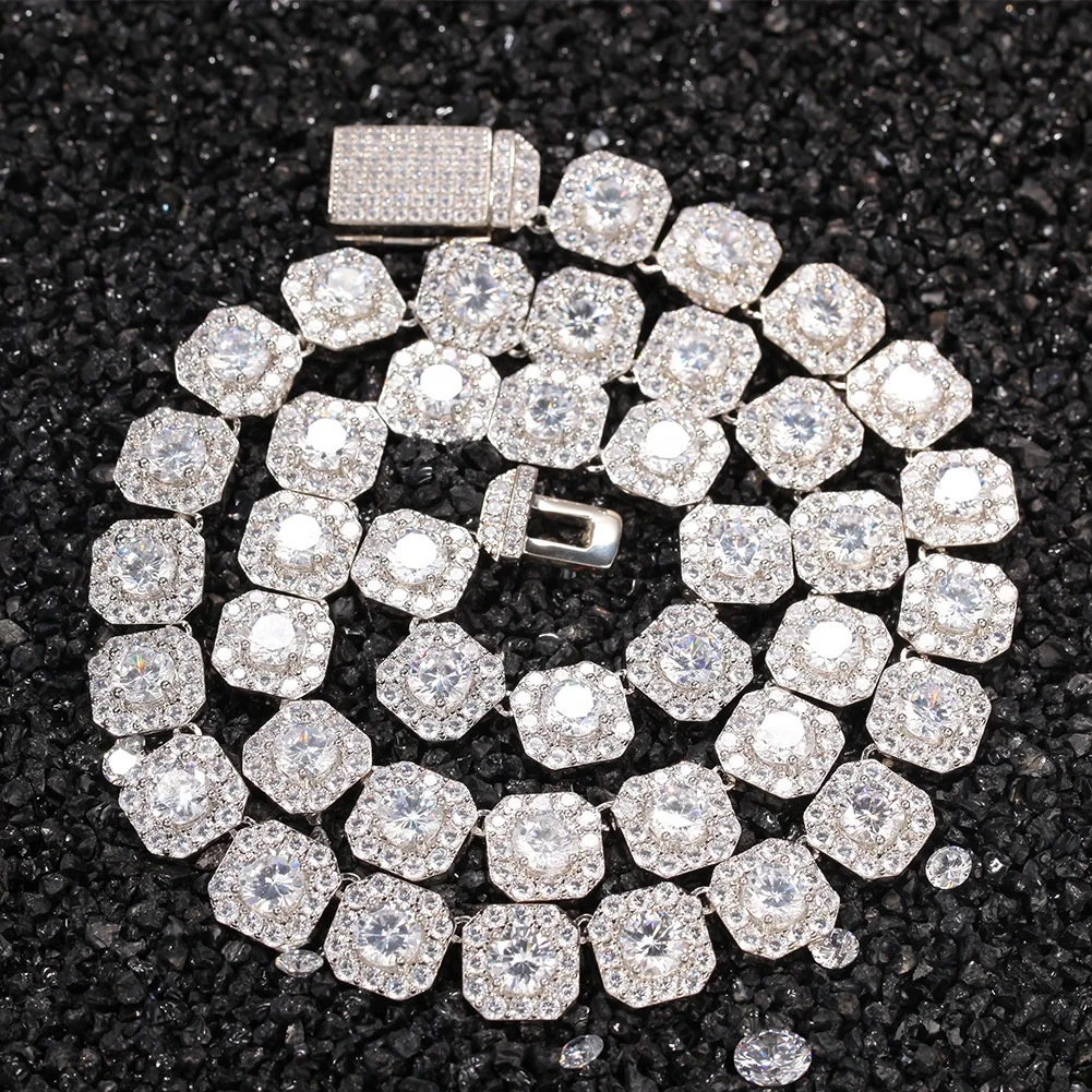

Hip Hop Necklace Gold Silver Color Plated 10mm Micro Pave Multi CZ Stones 1 Row Square Tennis Chain Necklace Gift