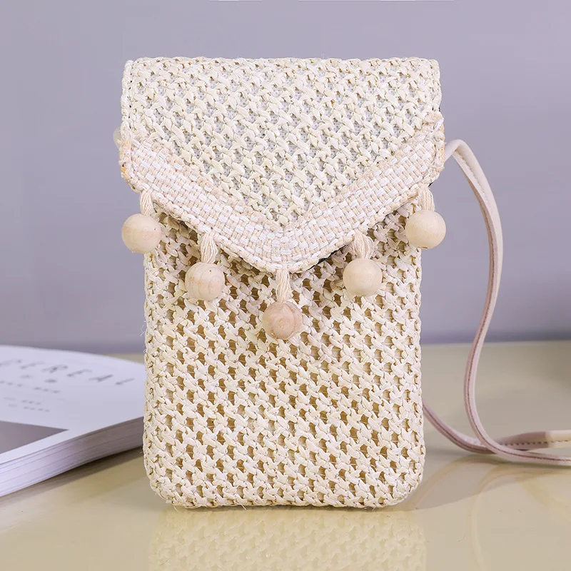 

Summer Bali Style straw shoulder phone bag Unique bags ladies cross body Phone bag purses women, Rice white