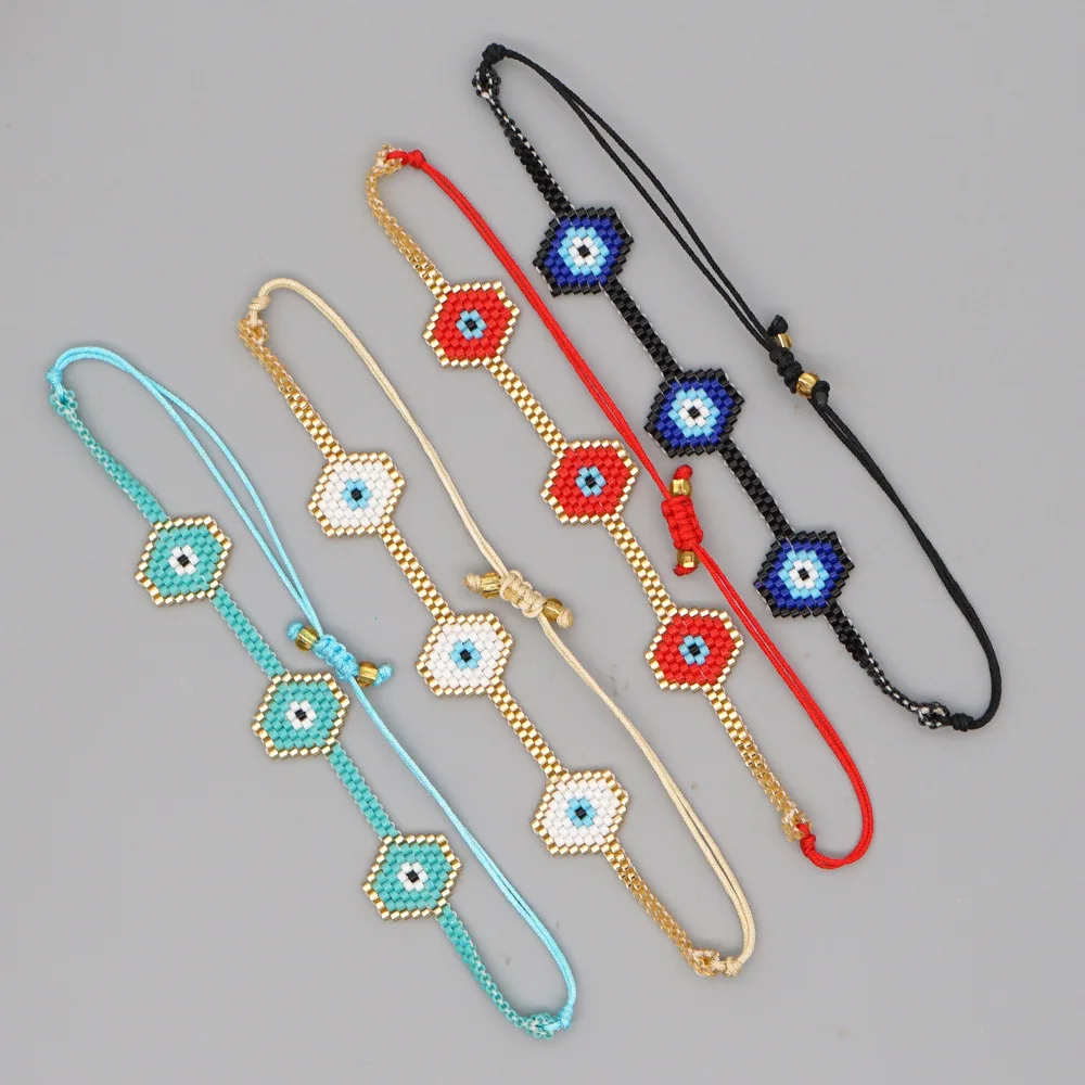 

Ethnic Style Bohemian Miyuki Turkish Blue Devil Eye Handmade Woven Seed Bead Bracelet for Women, Picture